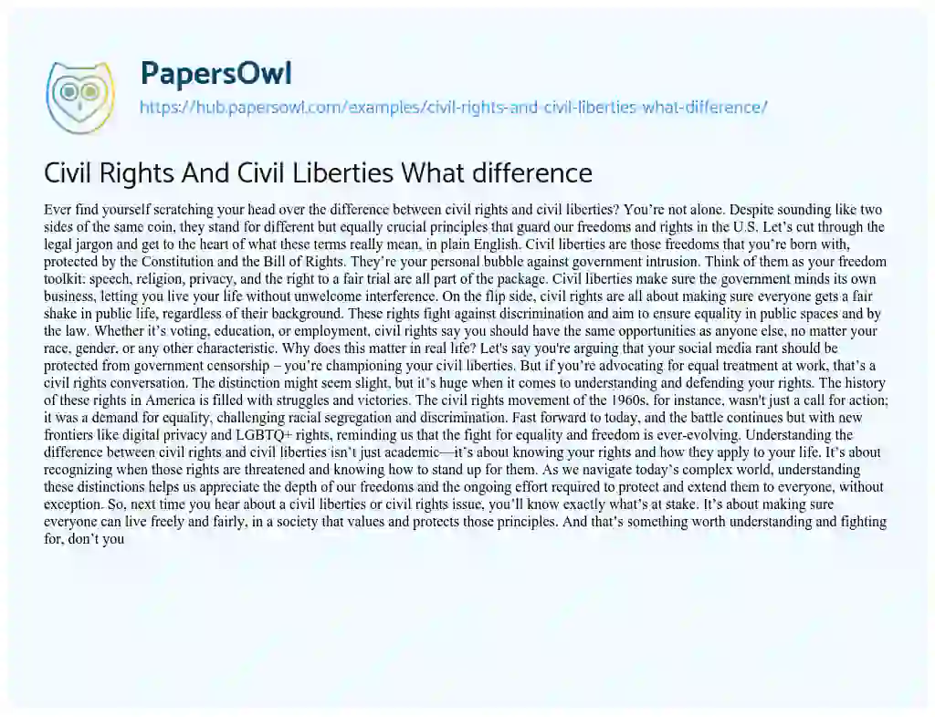Essay on Civil Rights And Civil Liberties What difference