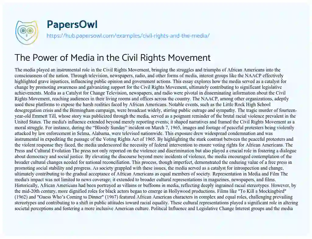 Essay on The Power of Media in the Civil Rights Movement
