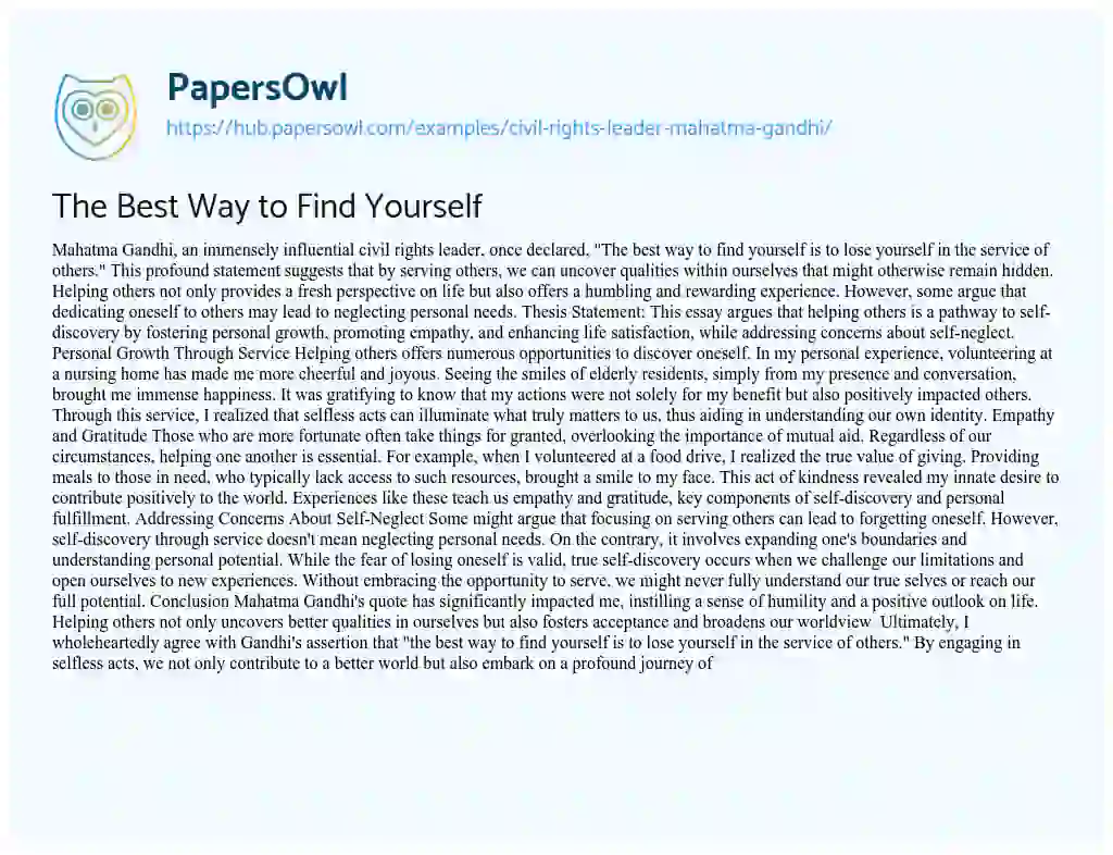 Essay on The Best Way to Find Yourself