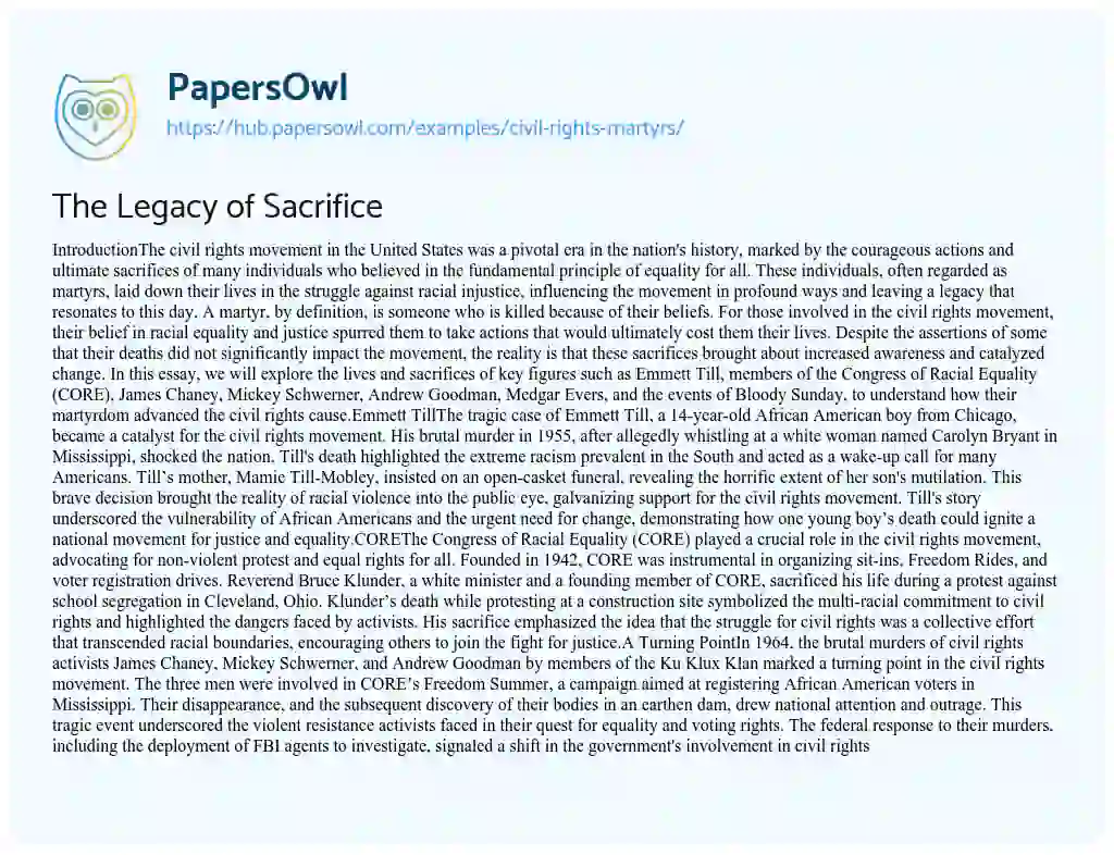 Essay on The Legacy of Sacrifice