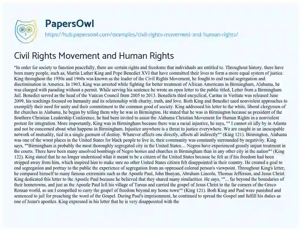 Essay on Civil Rights Movement and Human Rights