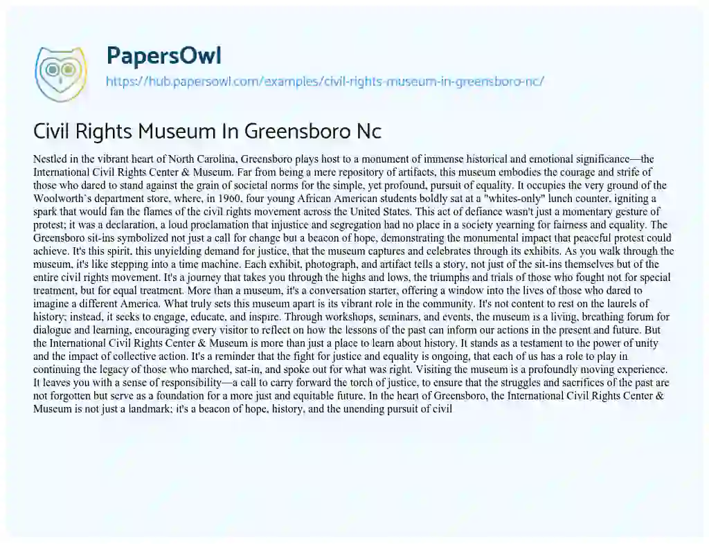 Essay on Civil Rights Museum In Greensboro Nc