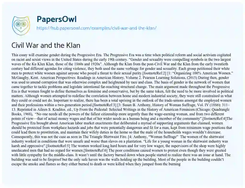 Essay on Civil War and the Klan
