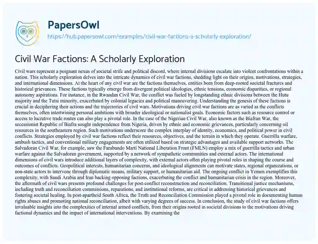Essay on Civil War Factions: A Scholarly Exploration