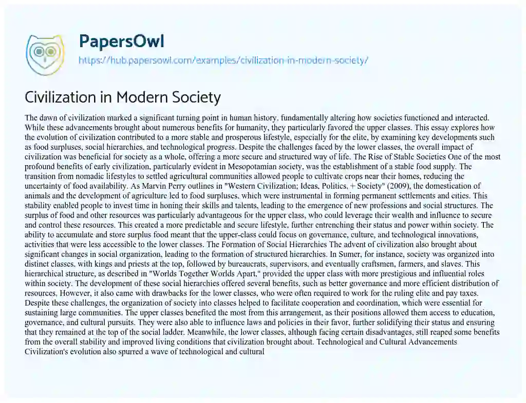 Essay on Civilization in Modern Society