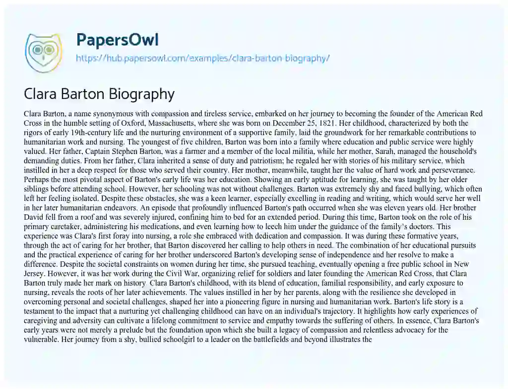 Essay on Clara Barton Biography