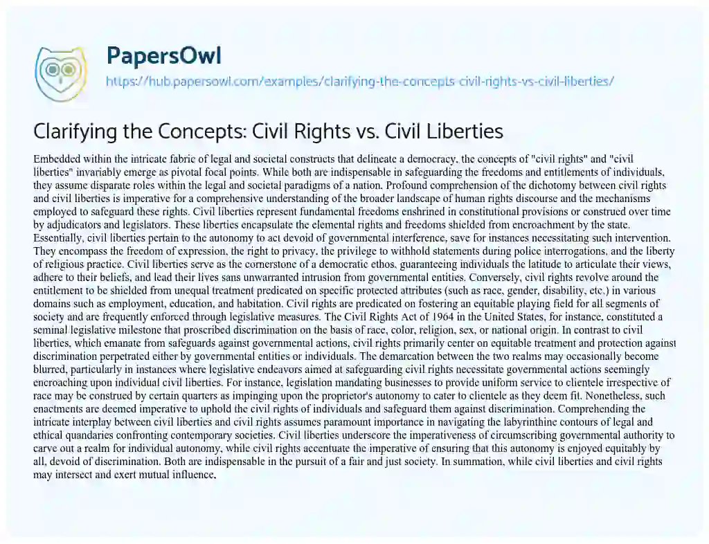 Essay on Clarifying the Concepts: Civil Rights vs. Civil Liberties