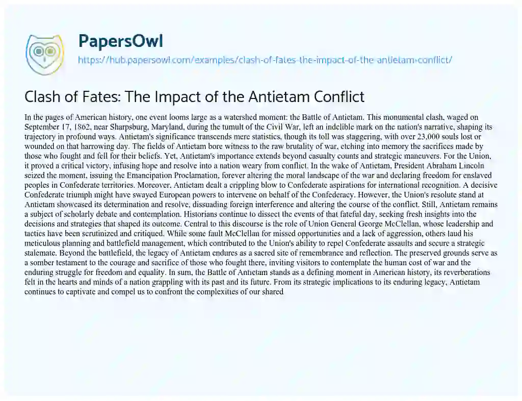 Essay on Clash of Fates: The Impact of the Antietam Conflict