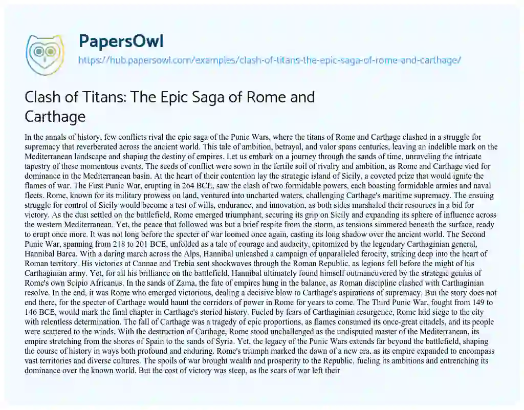 Essay on Clash of Titans: The Epic Saga of Rome and Carthage