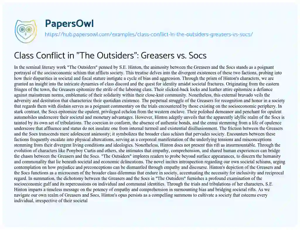 Essay on Class Conflict in “The Outsiders”: Greasers vs. Socs