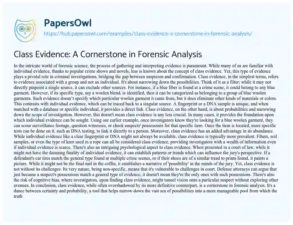 Essay on Class Evidence: A Cornerstone in Forensic Analysis