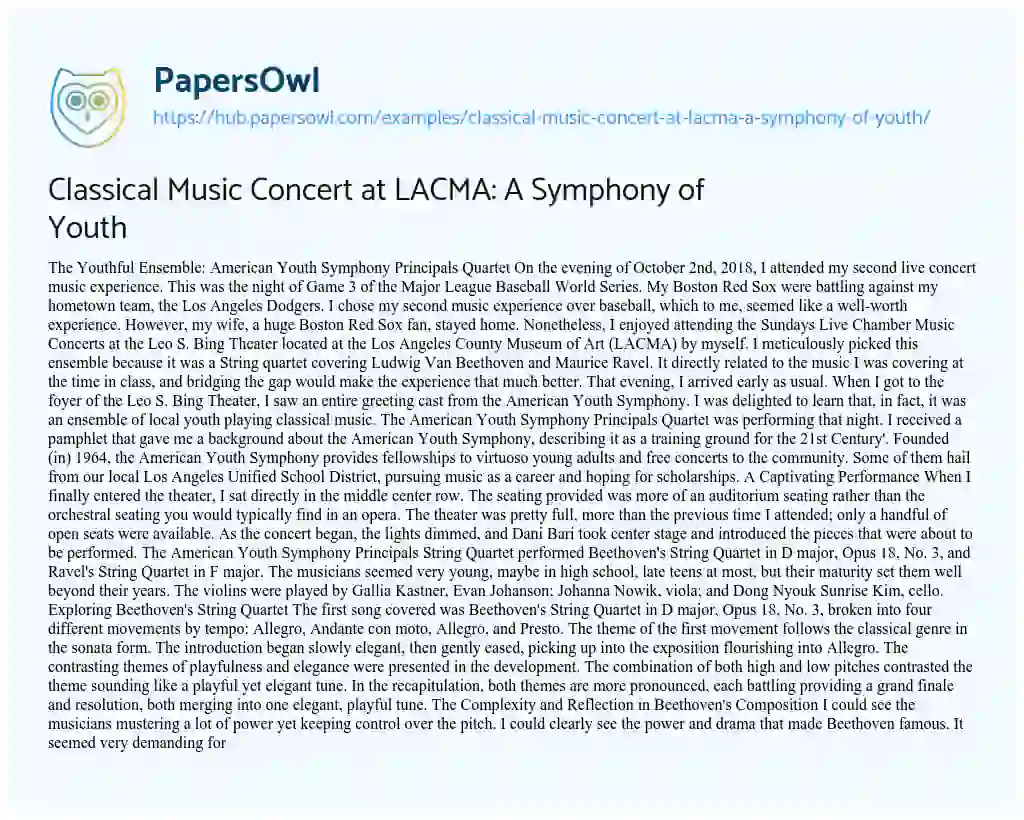Essay on Classical Music Concert at LACMA: A Symphony of Youth