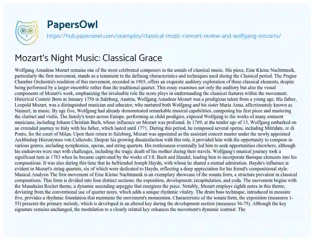 Essay on Mozart’s Night Music: Classical Grace