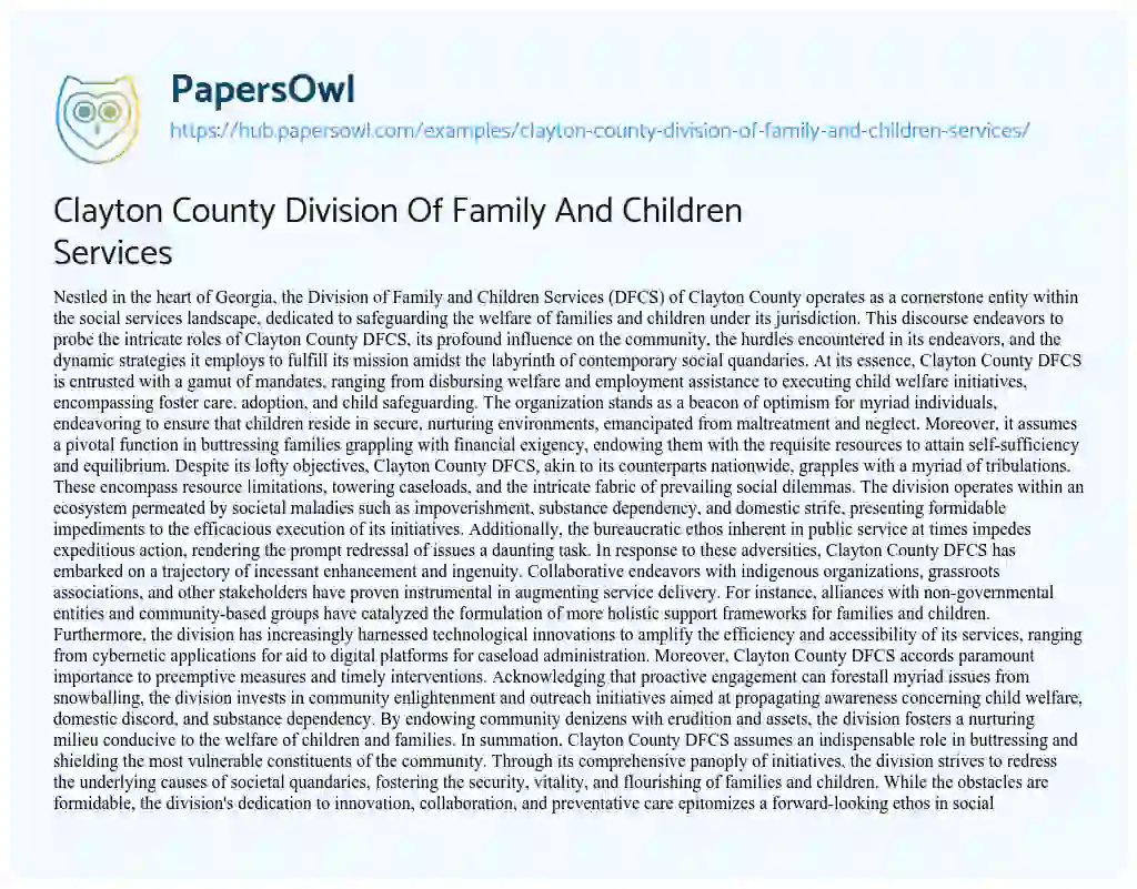 Essay on Clayton County Division Of Family And Children Services