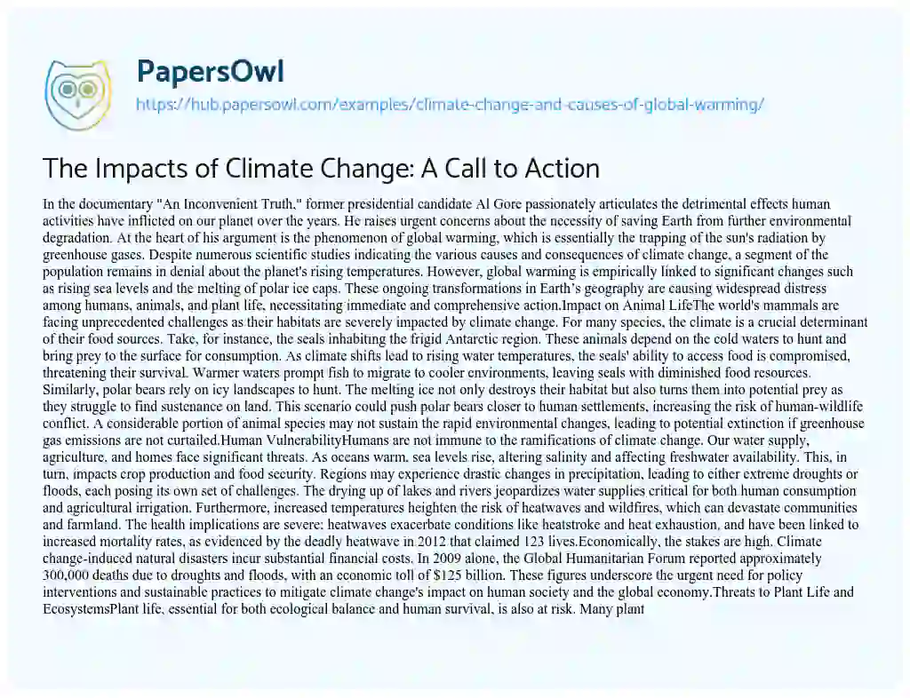 Essay on The Impacts of Climate Change: A Call to Action
