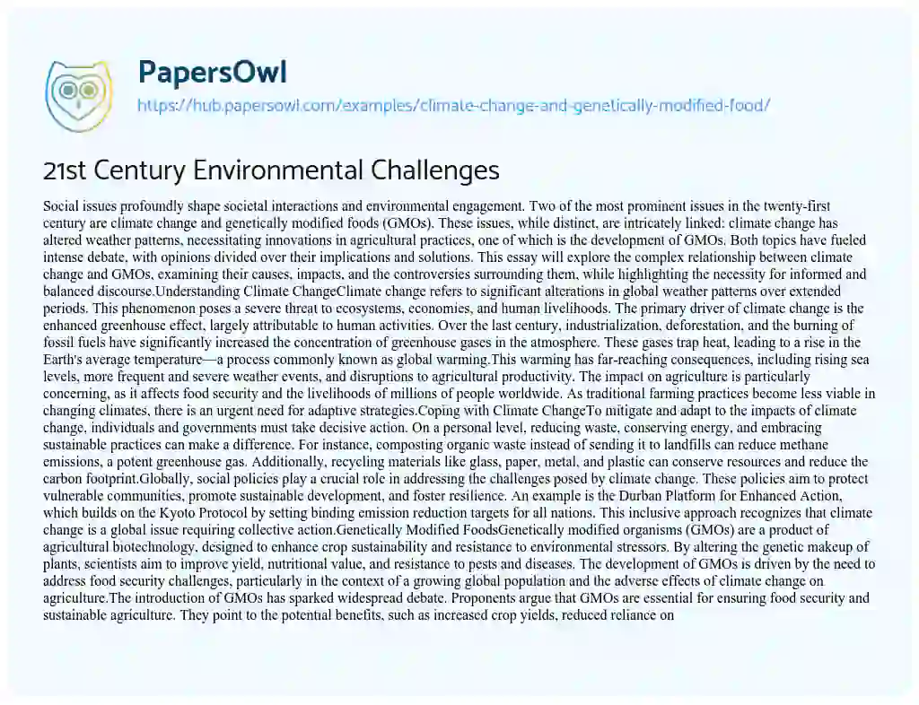 Essay on 21st Century Environmental Challenges