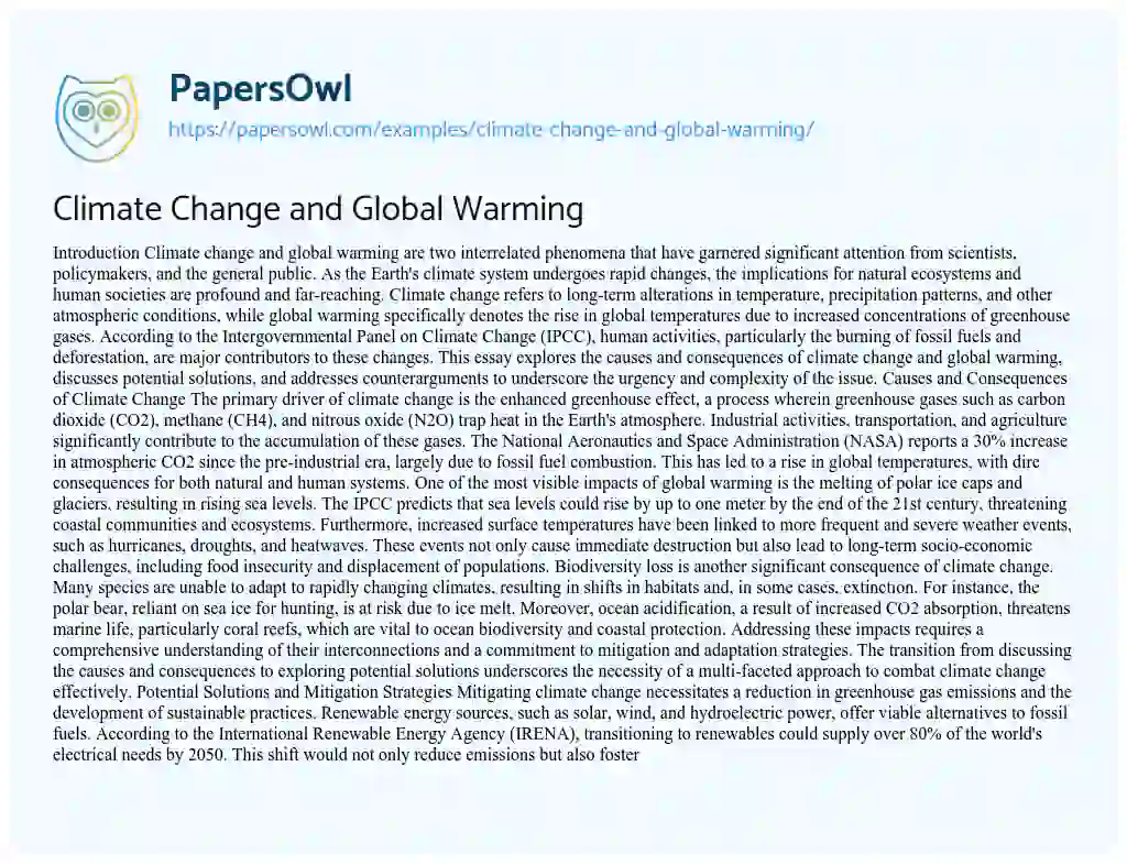 Essay on Climate Change and Global Warming