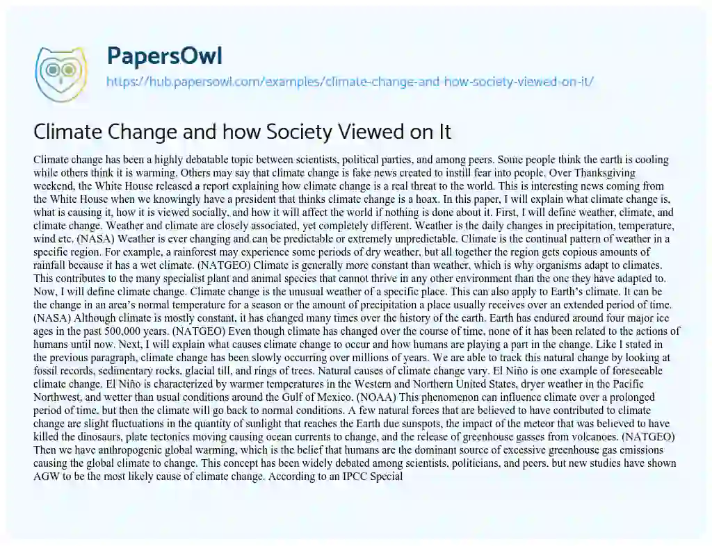 Essay on Climate Change and how Society Viewed on It