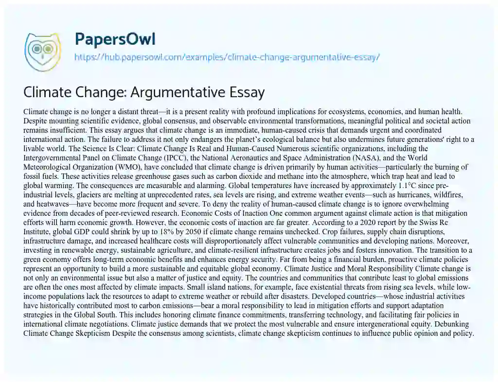 Essay on Climate Change: Argumentative Essay