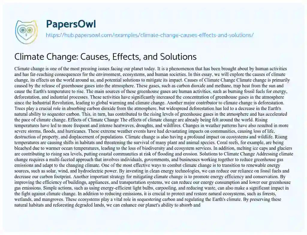 Essay on Climate Change: Causes, Effects, and Solutions