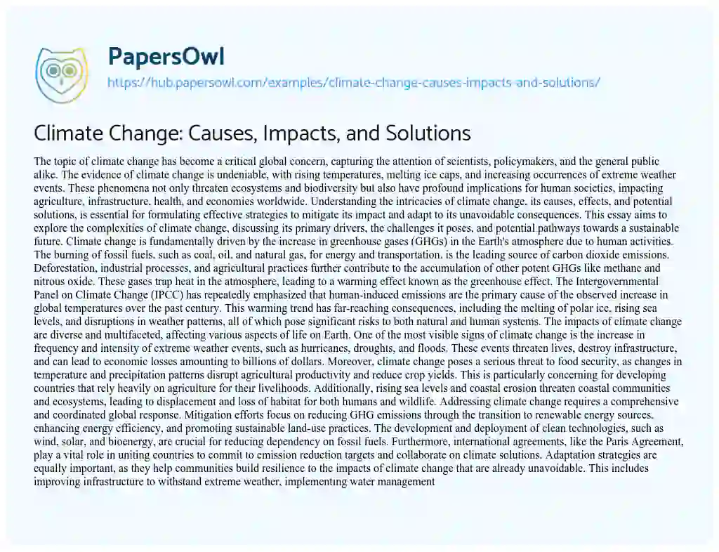 Essay on Climate Change: Causes, Impacts, and Solutions