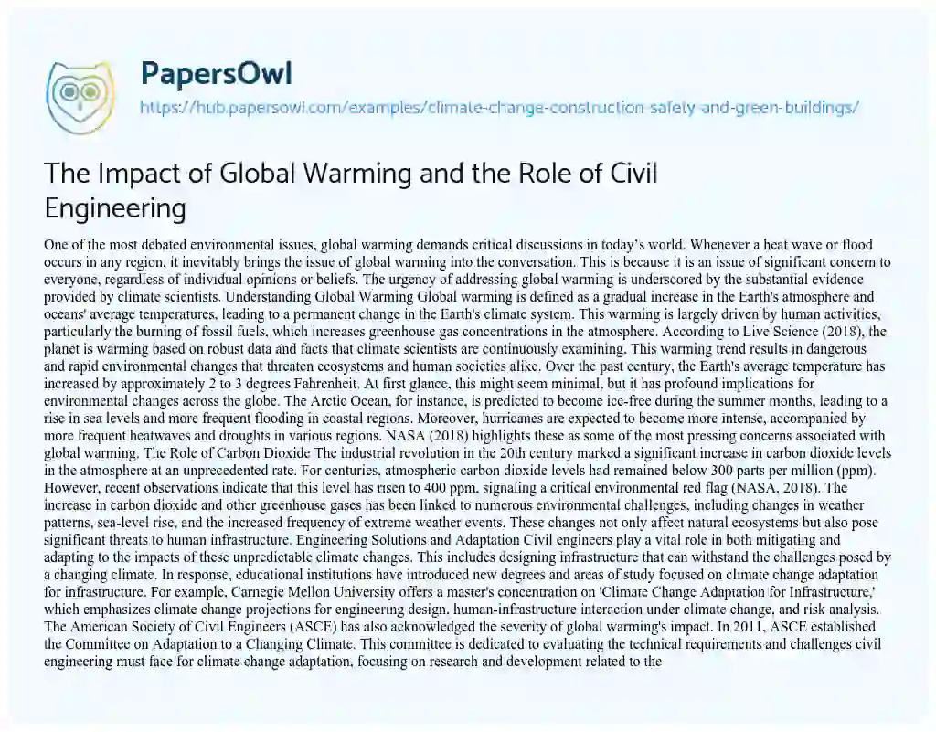 Essay on The Impact of Global Warming and the Role of Civil Engineering