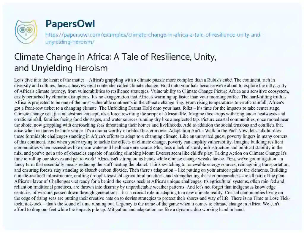 Essay on Climate Change in Africa: A Tale of Resilience, Unity, and Unyielding Heroism