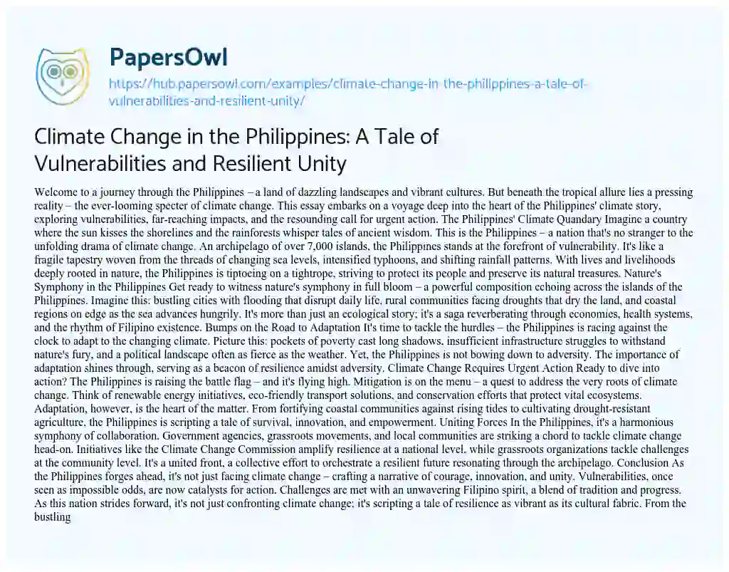 Essay on Climate Change in the Philippines: A Tale of Vulnerabilities and Resilient Unity