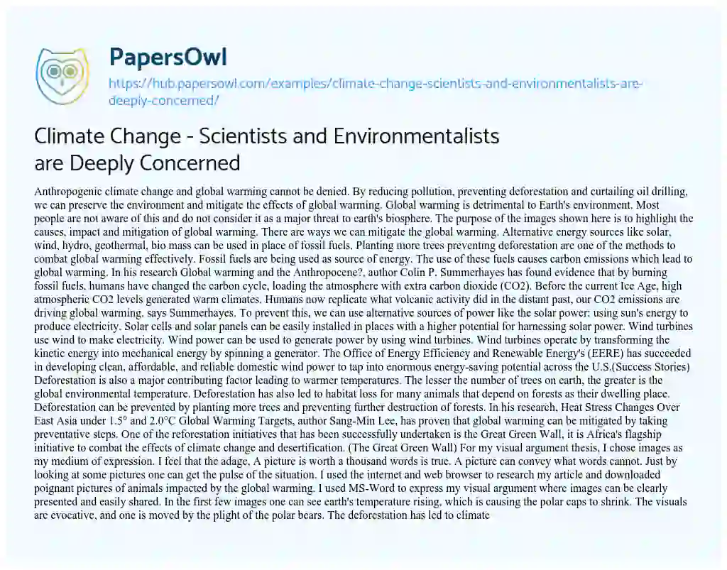 Essay on Climate Change – Scientists and Environmentalists are Deeply Concerned