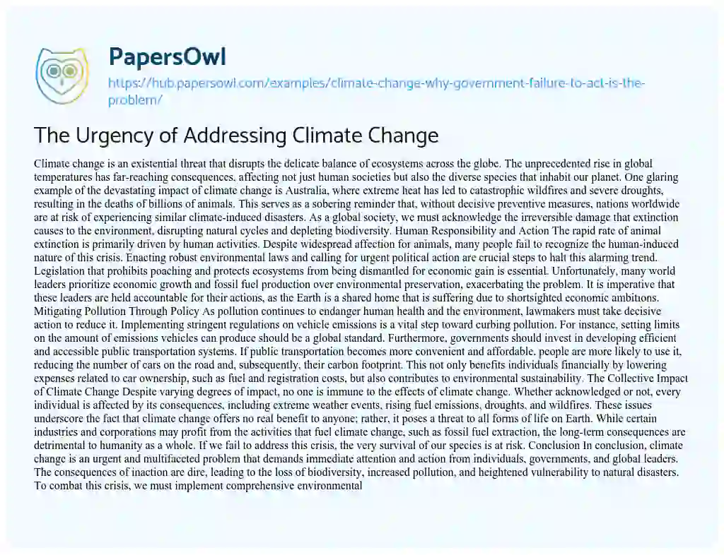 Essay on The Urgency of Addressing Climate Change