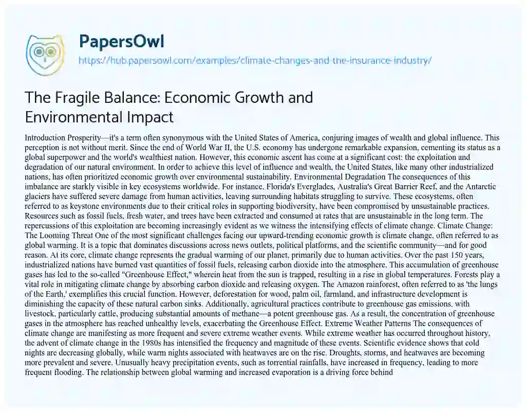 Essay on The Fragile Balance: Economic Growth and Environmental Impact