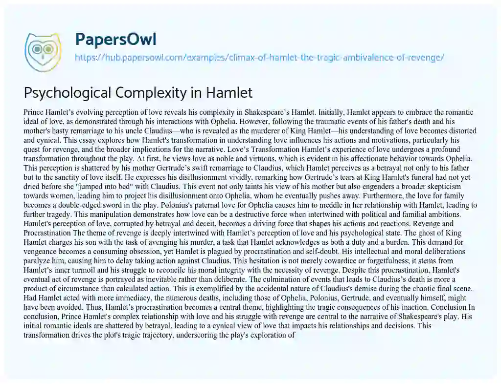Essay on Psychological Complexity in Hamlet