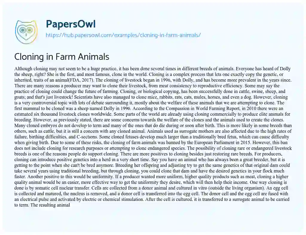 Essay on Cloning in Farm Animals