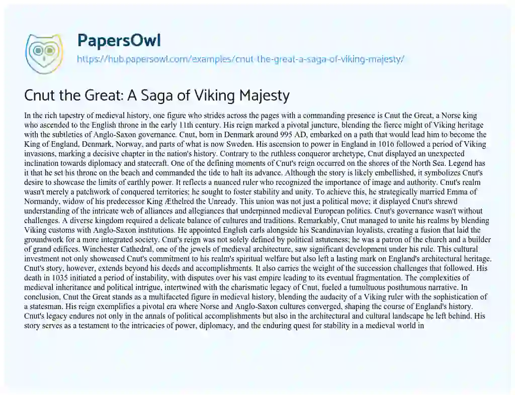Essay on Cnut the Great: A Saga of Viking Majesty