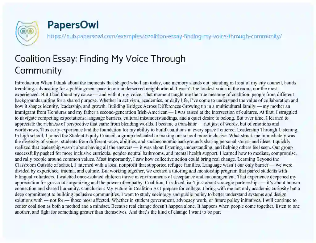 Essay on Coalition Essay: Finding My Voice Through Community