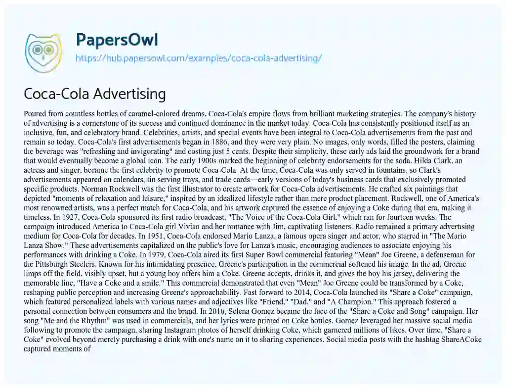 Essay on Coca-Cola Advertising