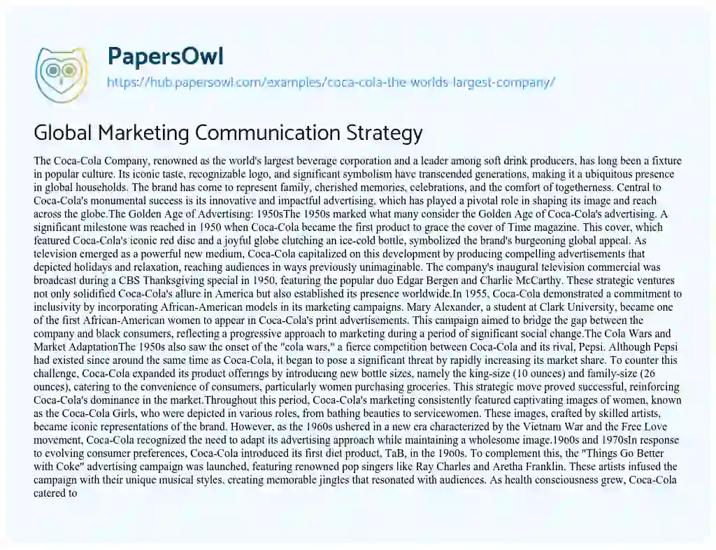 Essay on Global Marketing Communication Strategy