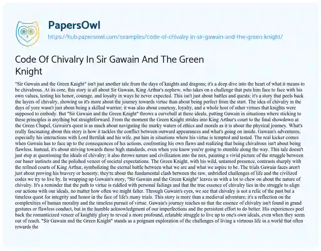 Essay on Code Of Chivalry In Sir Gawain And The Green Knight