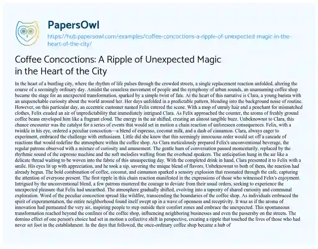 Essay on Coffee Concoctions: A Ripple of Unexpected Magic in the Heart of the City