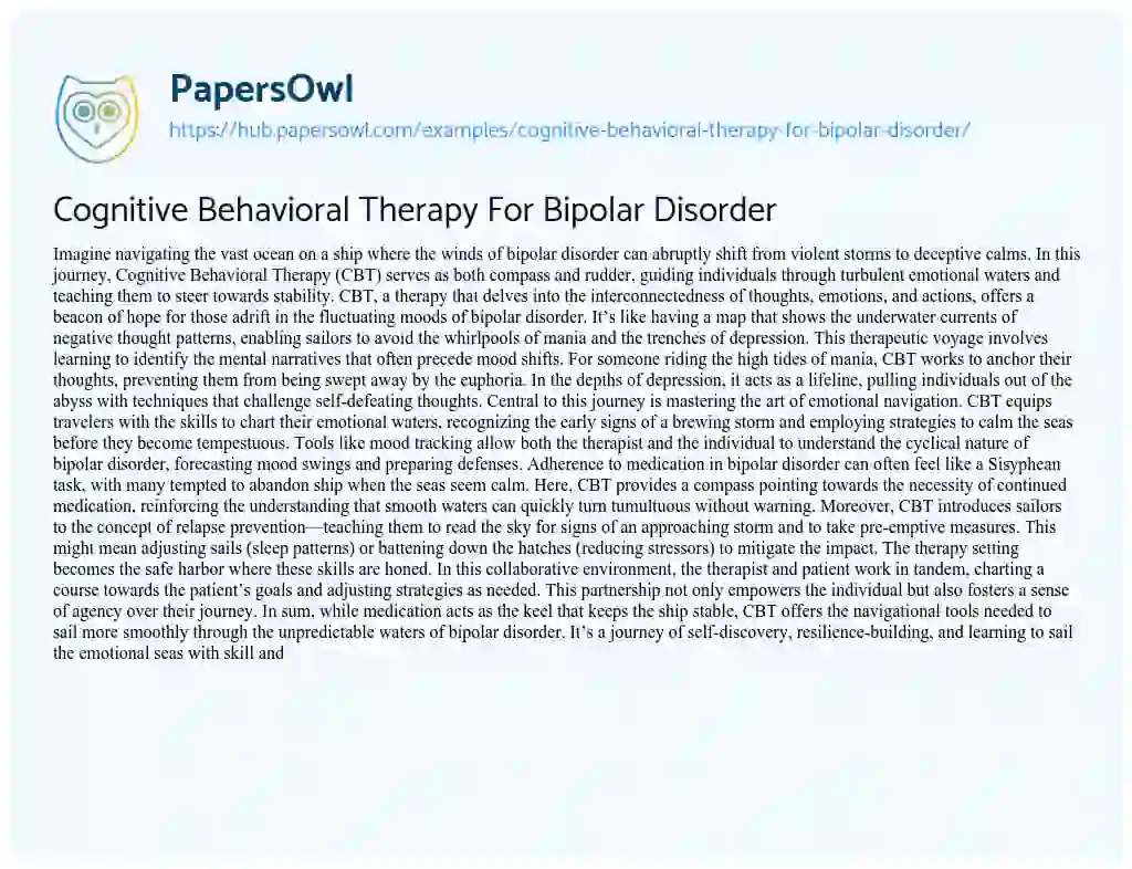 Essay on Cognitive Behavioral Therapy For Bipolar Disorder