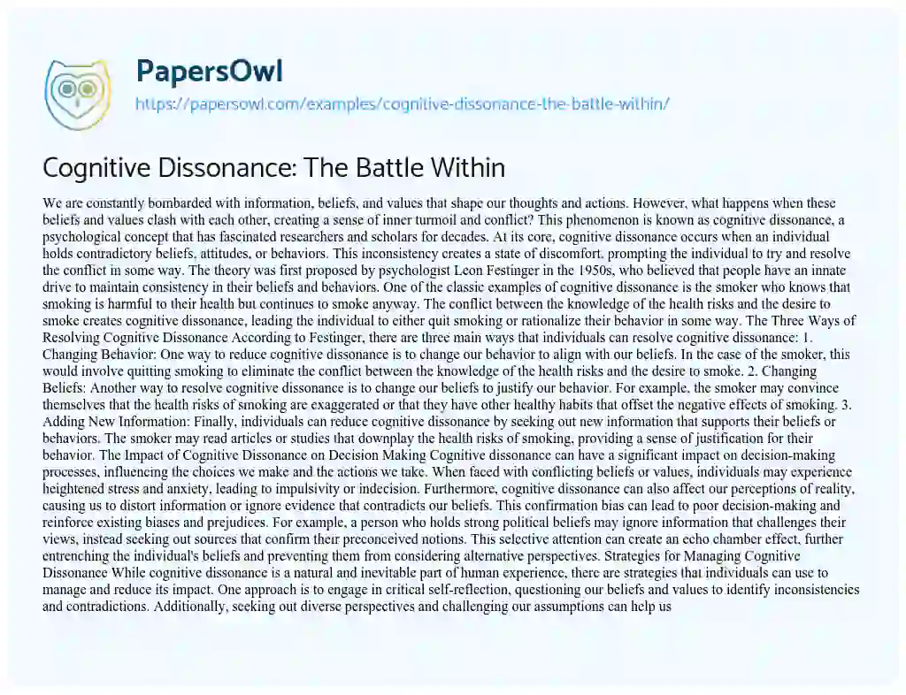 Essay on Cognitive Dissonance: The Battle Within