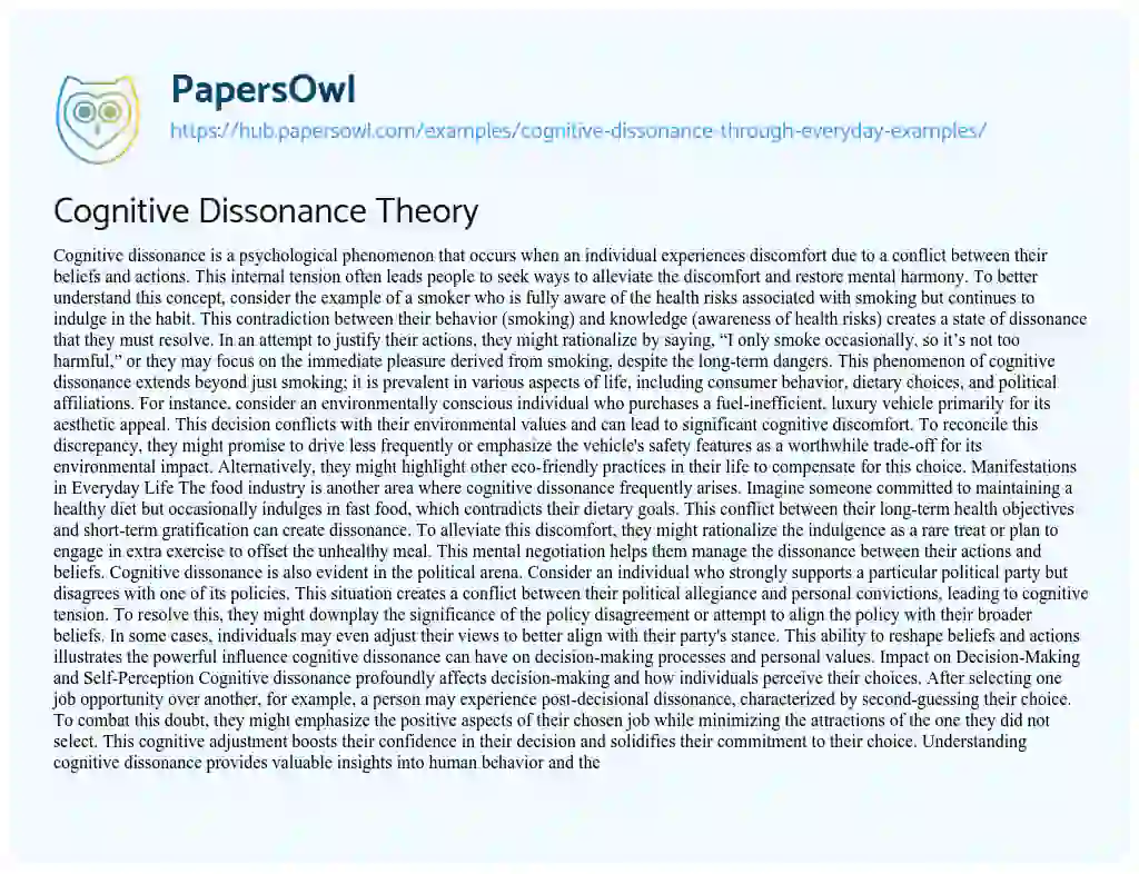 Essay on Cognitive Dissonance Theory