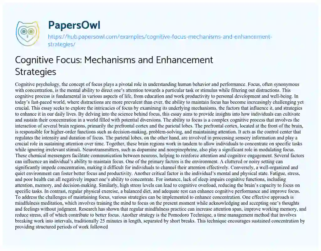 Essay on Cognitive Focus: Mechanisms and Enhancement Strategies