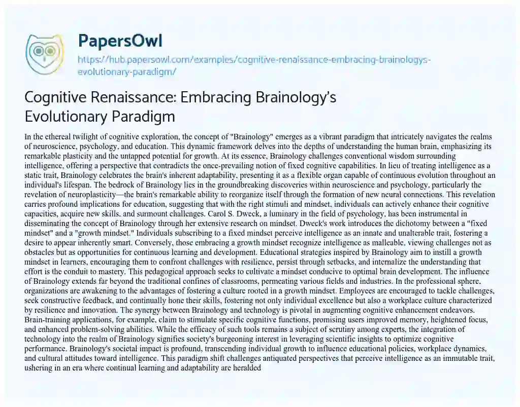 Essay on Cognitive Renaissance: Embracing Brainology’s Evolutionary Paradigm
