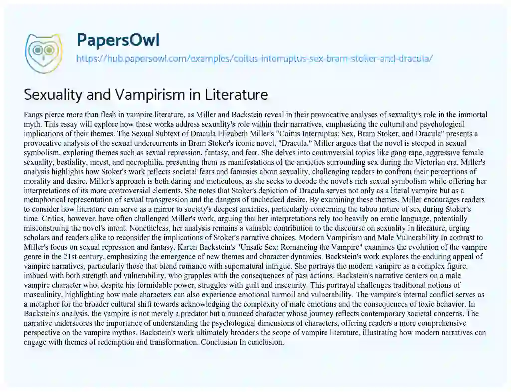 Essay on Sexuality and Vampirism in Literature