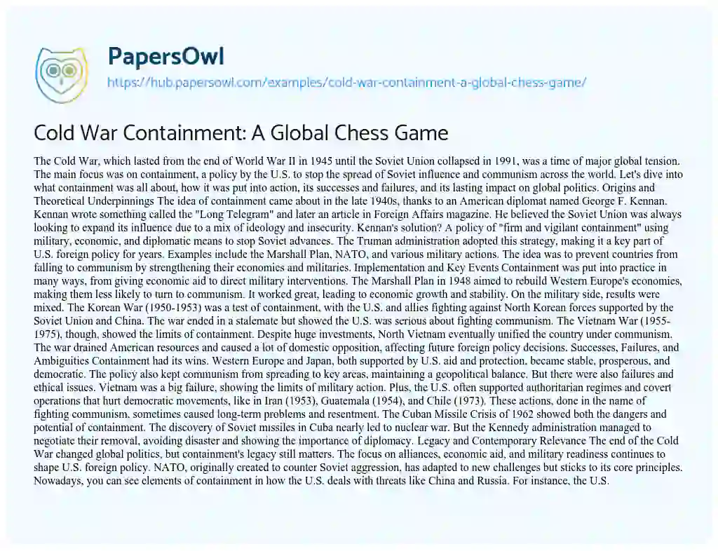 Essay on Cold War Containment: A Global Chess Game