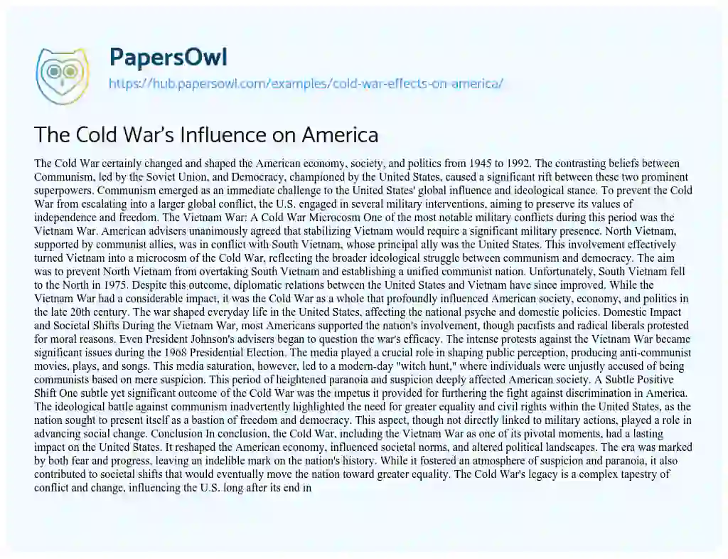 Essay on The Cold War’s Influence on America