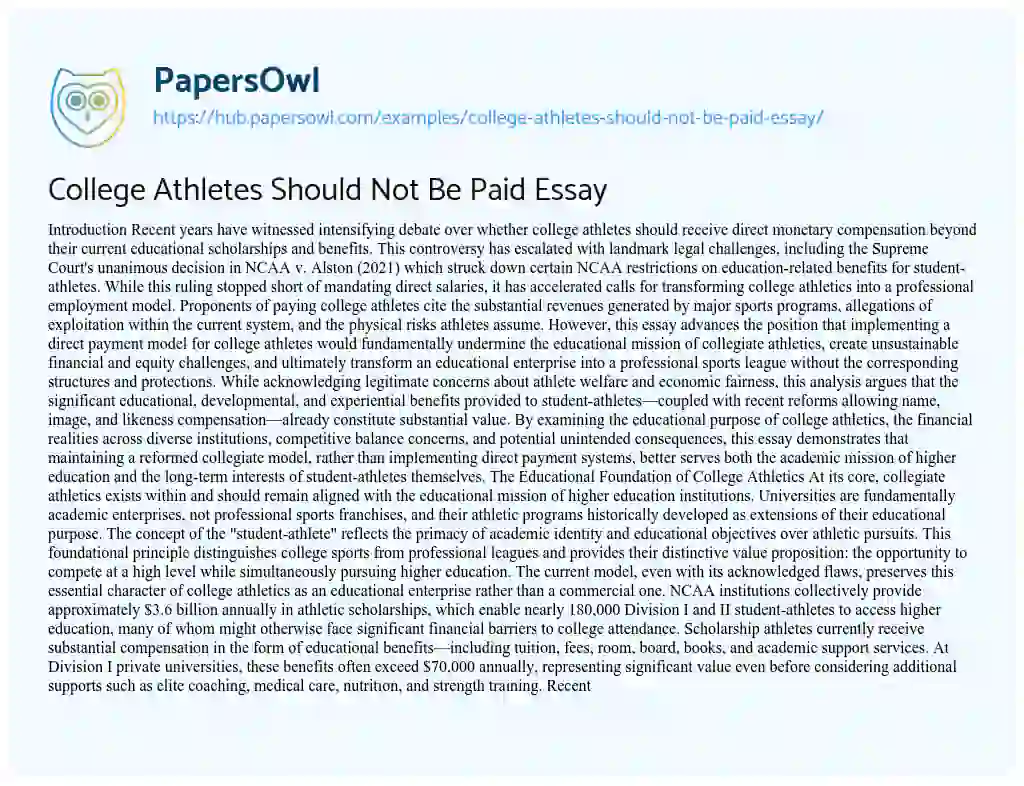 Essay on College Athletes Should Not Be Paid Essay