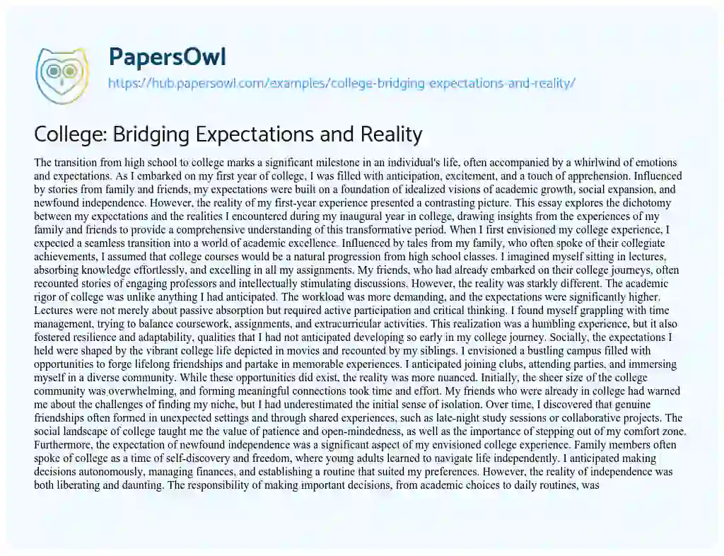 Essay on College: Bridging Expectations and Reality