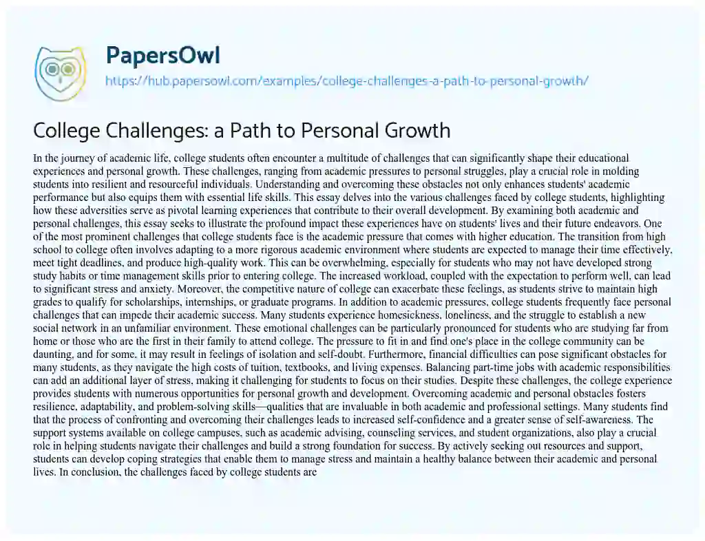 Essay on College Challenges: a Path to Personal Growth